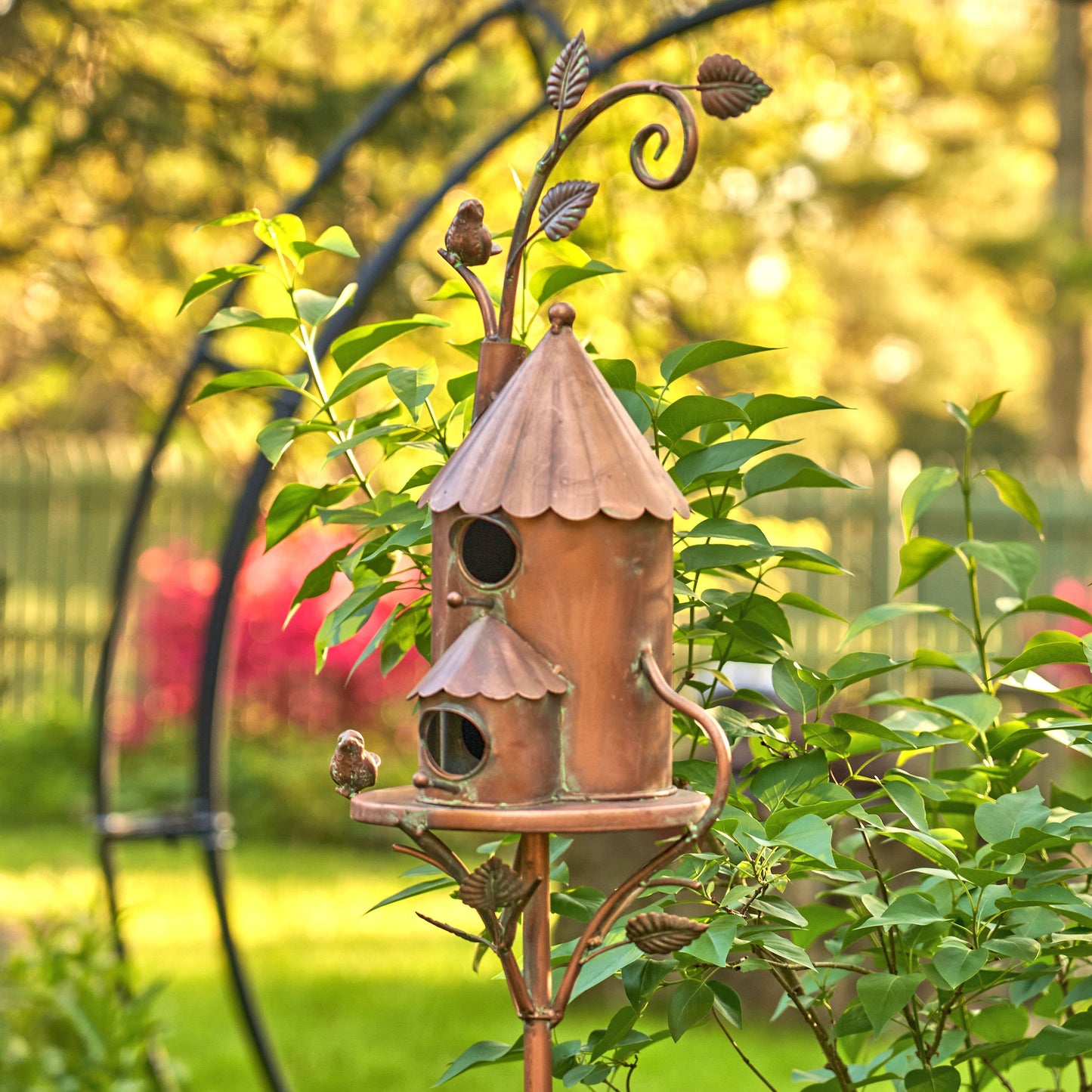 Zaer Ltd. International - 75" Tall Two-Story Copper Birdhouse Stake "Lancaster"