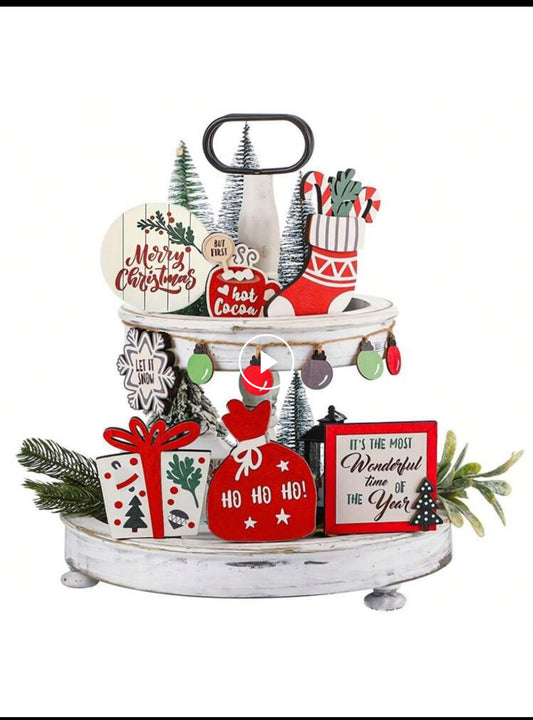 12pcs/Set Christmas Tiered Tray Decoration