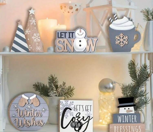 6pcs/Set Winter Decor Set, "Let It Snow"