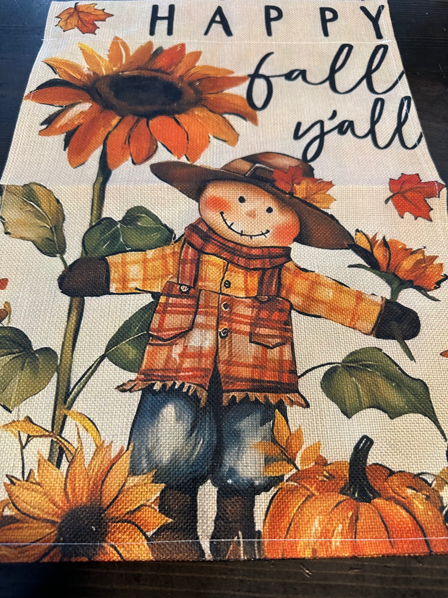 Fall scarecrow & sunflower garden flag