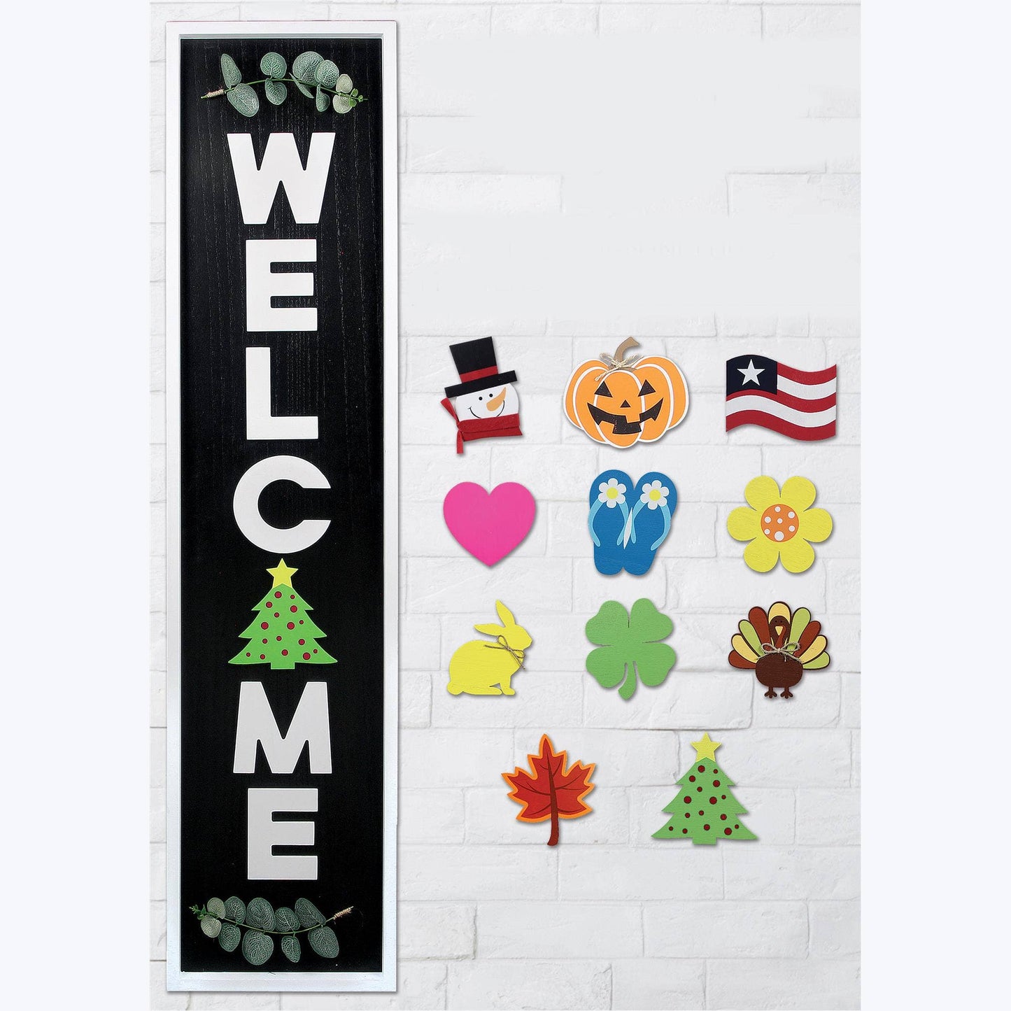 Young's - Wood Welcome Door Leaner with 11 Interchangeable Icons