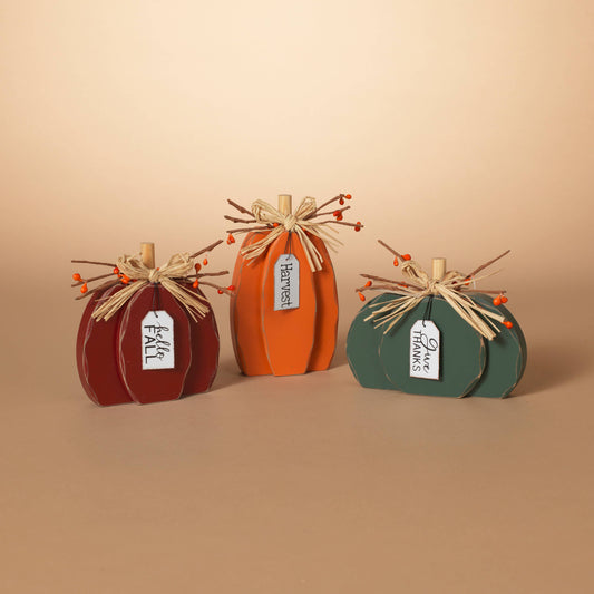 The Gerson Companies - The Gerson Company 6.5"W Wood Harvest Pumpkin w/ Raffia Bow