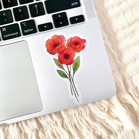 Elyse Breanne Design - Clear Red Poppies Bouquet Sticker, 3.5x2.25in