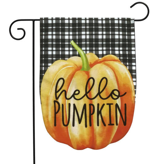 Briarwood Lane - Hello Pumpkin Burlap Fall Garden Flag 18" x 12.5"