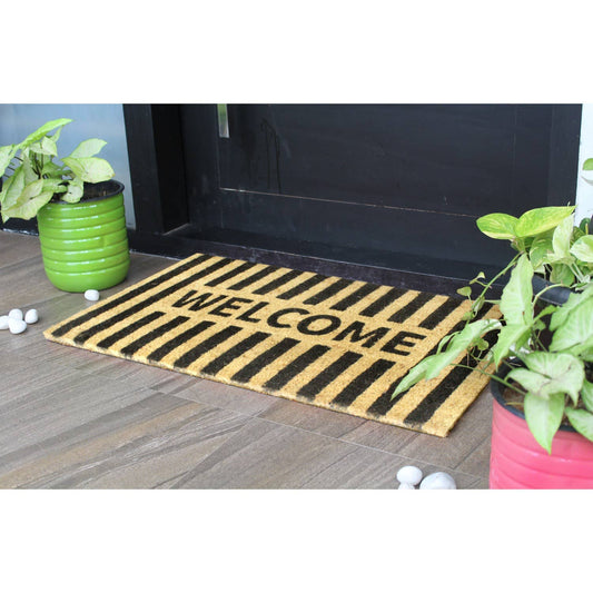 RugSmith - RugSmith Black Welcome Stripe Doormat, 18" x 30"