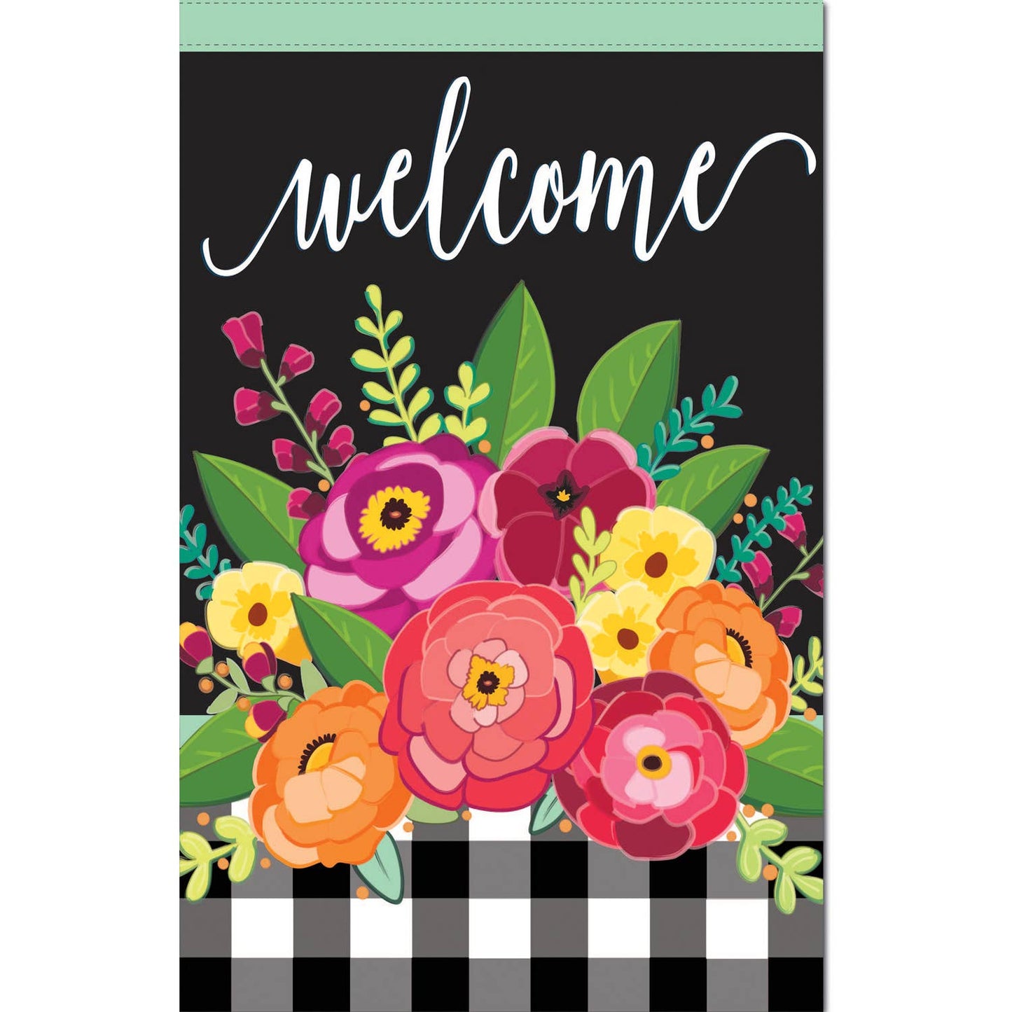 Evergreen Enterprises - Floral Welcome Check House Linen Flag