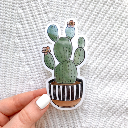 Elyse Breanne Design - Watercolor Striped Planter Cactus Sticker, 3.5x2in