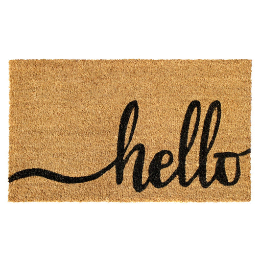 RugSmith - RugSmith Black Natural Hello Doormat, 18" x 30"