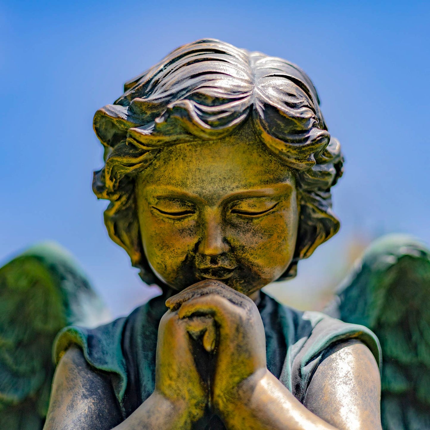 Zaer Ltd. International - 28" Tall Magnesium Angel Statue Sitting and Praying