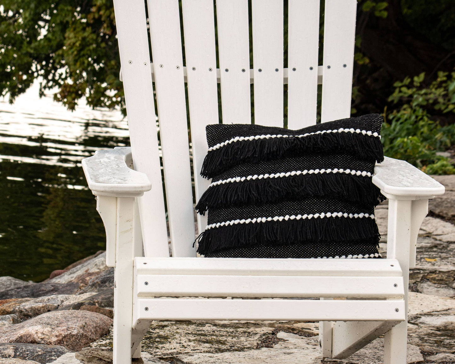 Foreside Home & Garden - 18X18 Hand Woven Outdoor Faithe Pillow Black