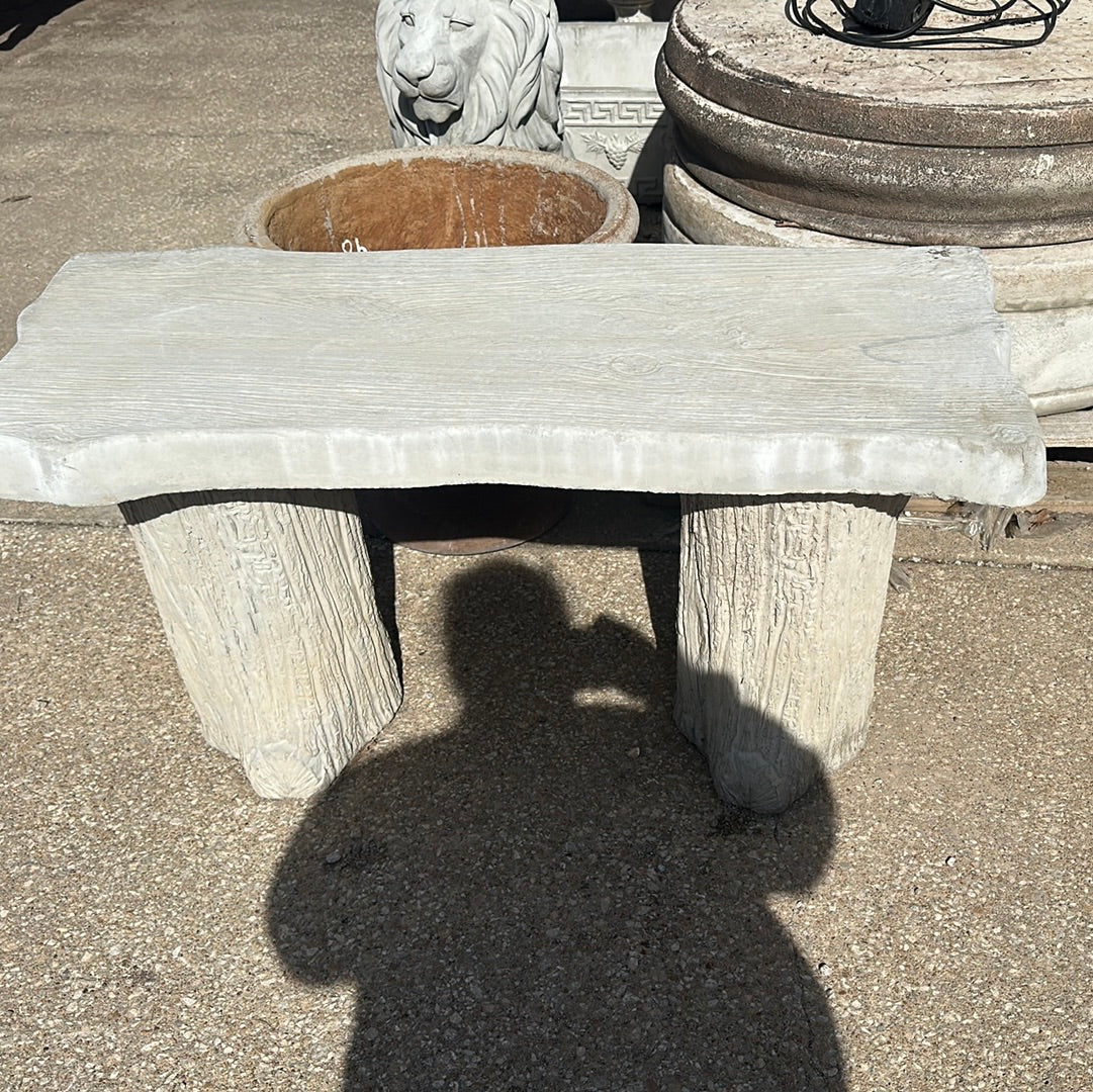 Cement log garden sitting bench