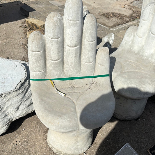 Cement, hand plant holder statuary